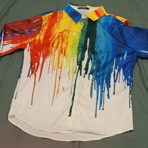 rainbow button-up shirt
